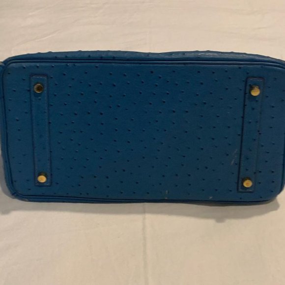 House of Hello Blue Ostrich Mini 20 CM Bag Lock & Key Handbag - Picture 4 of 12